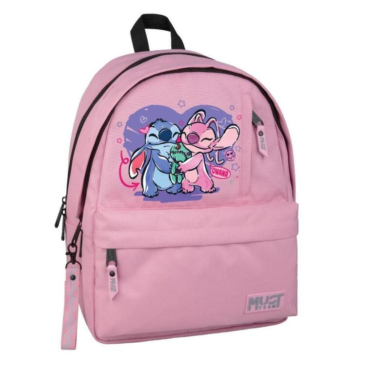 MUST TEAM ΣΧΟΛΙΚΗ ΤΣΑΝΤΑ ΣΑΚΙΔΙΟ ΠΛΑΤΗΣ 2 ΘΗΚΕΣ LILO AND STITCH OHANA  ΡΟΖ 565675