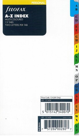 FILOFAX PERSONAL (9,5x17,1cm) ΑΝΤΑΛΛΑΚΤΙΚΟ A Z INDEX (ΑΛΦΑΒΗΤΙΚΟ ΕΥΡΕΤΗΡΙΟ ΠΟΛΥΧΡΩΜΟ) 131608