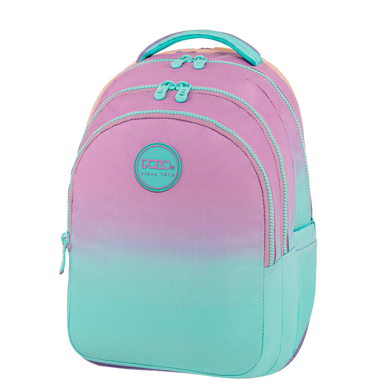 POLO ΣΧΟΛΙΚΗ ΤΣΑΝΤΑ ΣΑΚΙΔΙΟ ΠΛΑΤΗΣ ΔΗΜΟΤΙΚΟΥ FOCUS GRADIENT AQUA PINK 901078 8115