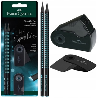 FABER CASTELL ΣΕΤ SPARKLE GRIP 2 ΜΟΛΥΒΙΑ ΞΥΣΤΡΑ MINI SLEVE HOLE BOX ΚΑΙ ΓΟΜΑ MINI SLEEVE ΜΠΛΕ BLISTER 118295