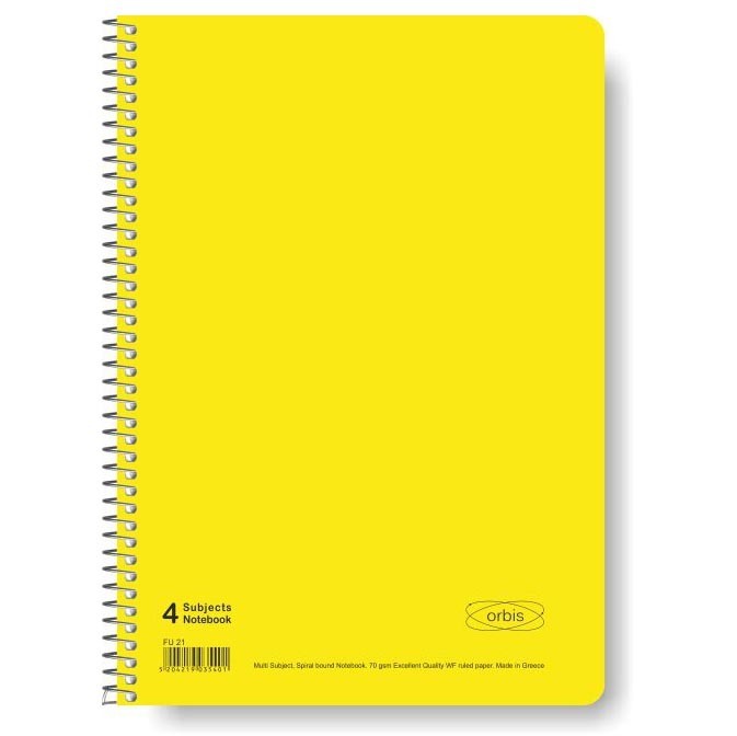 ORBIS ΤΕΤΡΑΔΙΟ ΣΠΙΡΑΛ A4 (21x29,7cm) 4 ΘΕΜΑΤΩΝ 120φ FLUO ΚΙΤΡΙΝΟ FU40
