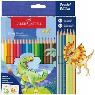 FABER CASTELL ΞΥΛΟΜΠΟΓΙΕΣ ΔΕΙΝΟΣΑΥΡΟΣ 18 ΧΡΩΜΑΤΑ + 3 METALLIC + 3 NEON ΧΡΩΜΑΤΑ 111213