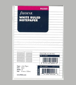 FILOFAX POCKET (08.1x12cm ) ΑΝΤΑΛΛΑΚΤΙΚΟ WHITE RULED NOTEPAPER (ΛΕΥΚΑ ΡΙΓΕ ΦΥΛΛΑ ΣΗΜΕΙΩΣΕΩΝ) 213008