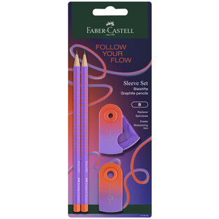 FABER CASTELL ΣΕΤ GRIP 2001 2 ΜΟΛΥΒΙΑ ΞΥΣΤΡΑ MINI SLEEVE HOLE BOX ΚΑΙ ΓΟΜΑ MINI SLEEVE FLOW EDITION PUNCHY MELON ΜΩΒ 117019