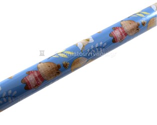 CARTA REGALO ΧΑΡΤΙ ΠΕΡΙΤΥΛΙΓΜΑΤΟΣ ΧΡΙΣΤΟΥΓΕΝΝΙΑΤΙΚΟ ΣΕ ΡΟΛΟ 70cm x 2m ΓΑΛΑΖΙΟ ΜΕ ΖΩΑΚΙΑ