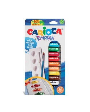 CARIOCA ΣΕΤ ΤΕΜΠΕΡΕΣ 12 ΧΡΩΜΑΤΑ 10ml ΜΕ ΠΑΛΕΤΑ ΚΑΙ ΠΙΝΕΛΟ ΖΩΓΡΑΦΙΚΗΣ