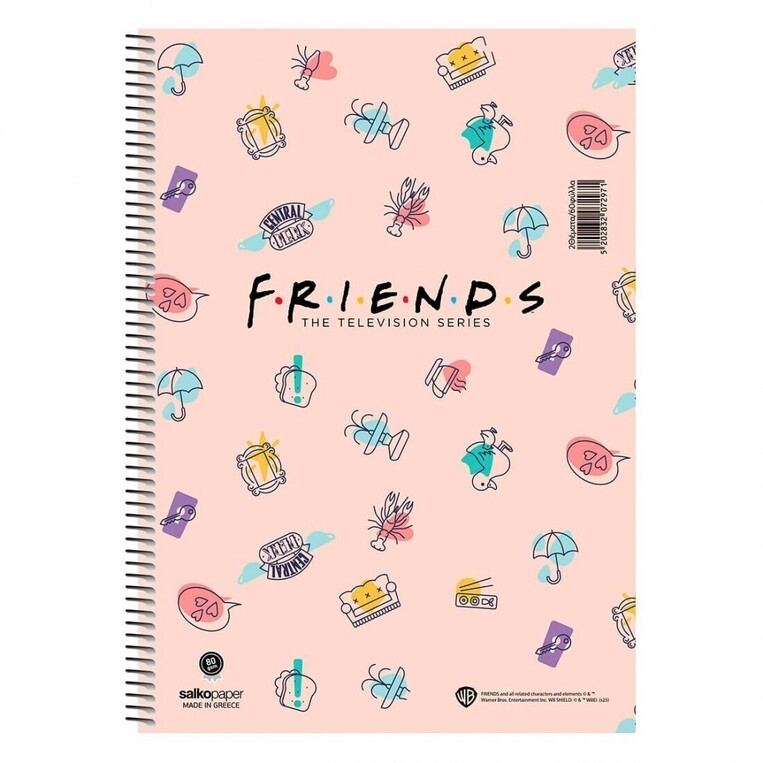 SALKO ΤΕΤΡΑΔΙΟ ΣΠΙΡΑΛ A4 (21x29,7cm) 1 ΘΕΜΑΤΟΣ 30φ FRIENDS CENTRAL PERK ΡΟΖ 7296