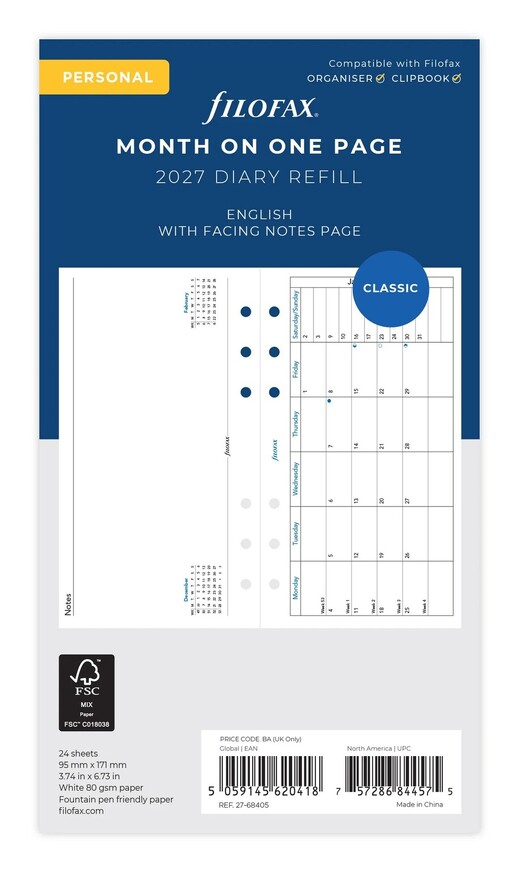 2027 ΗΜΕΡΟΛΟΓΙΟ FILOFAX PERSONAL (9,5x17,1cm) ΑΝΤΑΛΛΑΚΤΙΚΟ ΜΗΝΑΣ ΣΕ ΜΙΑ ΣΕΛΙΔΕΣ ΟΡΙΖΟΝΤΙΟ (ΑΓΓΛΙΚΑ) 2768405