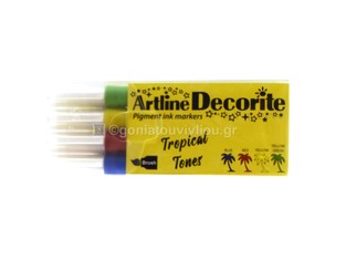 ARTLINE DECORITE BRUSH ΣΕΤ 4 ΜΑΡΚΑΔΟΡΟΙ ΜΕ ΜΥΤΗ ΠΙΝΕΛΟΥ ΜΠΛΕ ΚΟΚΚΙΝΟ ΚΙΤΡΙΝΟ ΛΑΧΑΝΙ (TROPICAL TONES)
