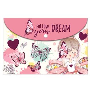 MUST ΦΑΚΕΛΟΣ ΜΕ ΚΟΥΜΠΙ ΠΛΑΣΤΙΚΟΣ A4 (21x29,7cm) BUTTERFLY GIRL FOLLOW YOUR DREAM 585031