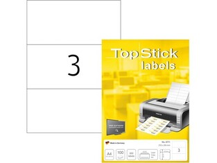 TOPSTICK LABELS ΕΤΙΚΕΤΕΣ ΓΙΑ ΕΚΤΥΠΩΣΗ ΛΕΥΚΕΣ ΑΥΤΟΚΟΛΛΗΤΕΣ 21x9,9cm (3 ΕΤΙΚΕΤΕΣ ΑΝΑ ΦΥΛΛΟ) 8771