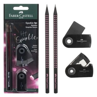FABER CASTELL ΣΕΤ SPARKLE GRIP 2 ΜΟΛΥΒΙΑ ΞΥΣΤΡΑ MINI SLEVE HOLE BOX ΚΑΙ ΓΟΜΑ MINI SLEEVE ΡΟΖ BLISTER 118296