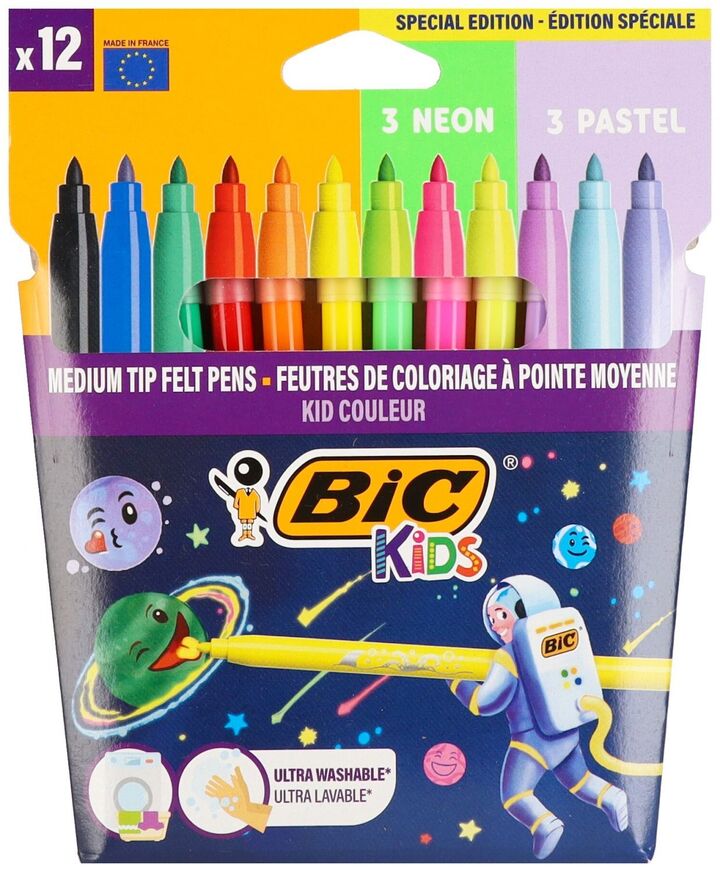 BIC KIDS ΜΑΡΚΑΔΟΡΟΙ ΖΩΓΡΑΦΙΚΗΣ ΛΕΠΤΟΙ 12 ΧΡΩΜΑΤΑ FELTPENS KIDS COULER 3 NEON 3 PASTEL