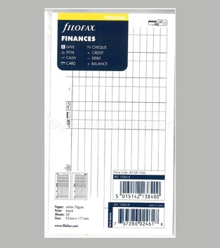 FILOFAX PERSONAL (9,5x17,1cm) ΑΝΤΑΛΛΑΚΤΙΚΟ FINANCES (ΟΙΚΟΝΟΜΙΚΟ ΕΥΡΕΤΗΡΙΟ) 130618