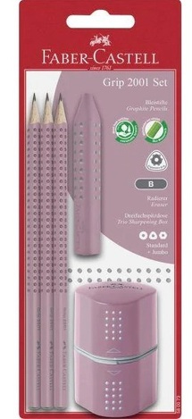 FABER CASTELL ΣΕΤ GRIP 2001 3 ΜΟΛΥΒΙΑ ΞΥΣΤΡΑ ΓΟΜΑ ΡΟΖ BLISTER 580073