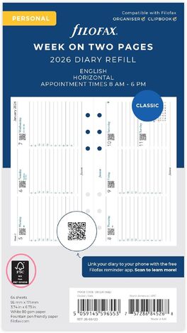 2026 ΗΜΕΡΟΛΟΓΙΟ FILOFAX PERSONAL (9,5x17,1cm) ΑΝΤΑΛΛΑΚΤΙΚΟ ΕΒΔΟΜΑΔΑ ΣΕ ΔΥΟ ΣΕΛΙΔΕΣ ΟΡΙΖΟΝΤΙΟ (ΑΓΓΛΙΚΑ) 2668420