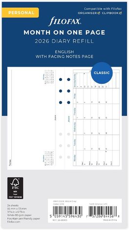 2026 ΗΜΕΡΟΛΟΓΙΟ FILOFAX PERSONAL (9,5x17,1cm) ΑΝΤΑΛΛΑΚΤΙΚΟ ΜΗΝΑΣ ΣΕ ΜΙΑ ΣΕΛΙΔΕΣ ΟΡΙΖΟΝΤΙΟ (ΑΓΓΛΙΚΑ) 2668405