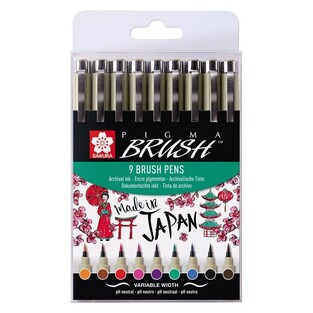 SAKURA PIGMA BRUSH ΣΕΤ 9 ΧΡΩΜΑΤΙΣΤΩΝ ΜΑΡΚΑΔΟΡΩΝ ΜΕ ΜΥΤΗ ΠΙΝΕΛΟ