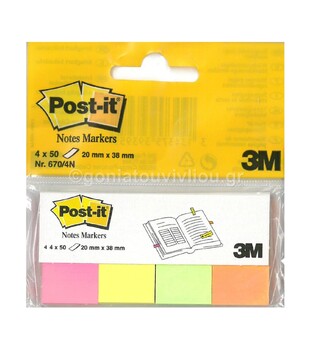 3M POST IT ΑΥΤΟΚΟΛΛΗΤΑ ΧΑΡΤΑΚΙΑ ΣΕΛΙΔΟΔΕΙΚΤΕΣ 670 4Ν 4 ΧΡΩΜΑΤΑ