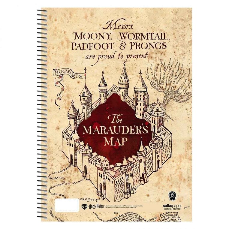 SALKO ΤΕΤΡΑΔΙΟ ΣΠΙΡΑΛ A4 (21x29,7cm) 2 ΘΕΜΑΤΩΝ 60φ HARRY POTTER THE MARAUDERS MAP ΚΑΦΕ 7197