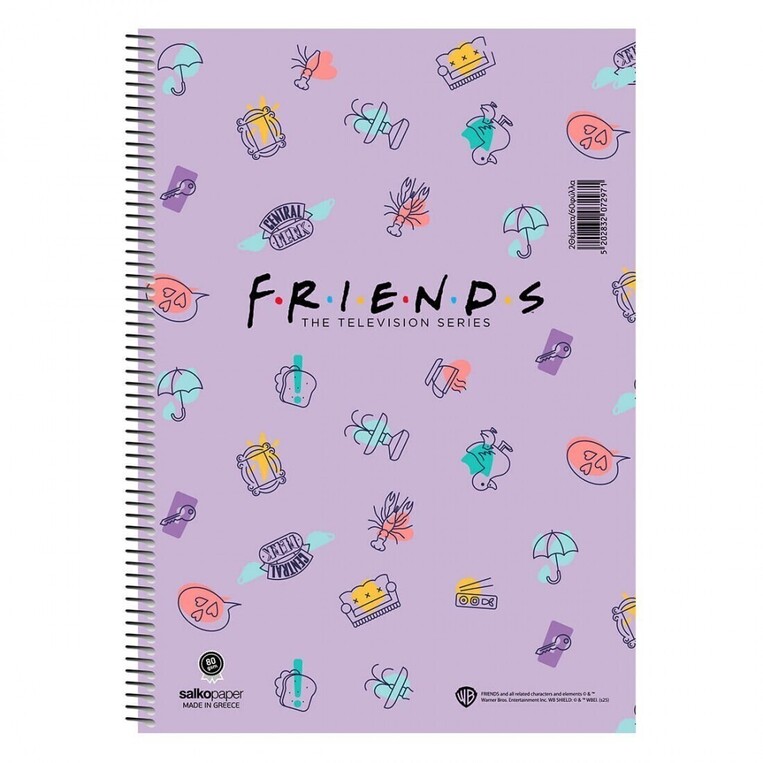 SALKO ΤΕΤΡΑΔΙΟ ΣΠΙΡΑΛ A4 (21x29,7cm) 2 ΘΕΜΑΤΩΝ 60φ FRIENDS CENTRAL PERK ΜΩΒ 7297