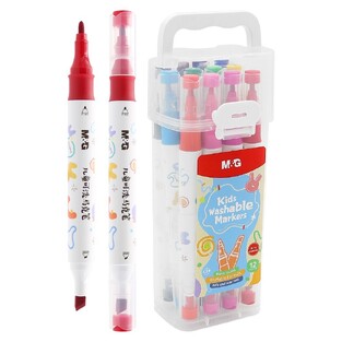 M&G ΣΕΤ 12 ΜΑΡΚΑΔΟΡΟΙ WASHABLE ΜΕ ΔΙΠΛΗ ΜΥΤΗ (ΠΛΑΚΕ ΚΑΙ ΣΤΡΟΓΓΥΛΗ) ΣΕ ΠΛΑΣΤΙΚΗ ΘΗΚΗ APMT3411
