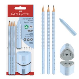 FABER CASTELL ΣΕΤ GRIP 2001 3 ΜΟΛΥΒΙΑ ΞΥΣΤΡΑ TRIO BOX ΚΑΙ ΓΟΜΑ TRIANGULAR SKY BLUE ΓΑΛΑΖΙΟ BLISTER 580074