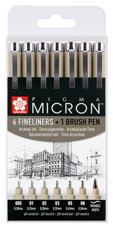 SAKURA PIGMA MICRON FINELINERS ΣΕΤ 6 ΜΑΡΚΑΔΟΡΩΝ ΣΧΕΔΙΟΥ + 1 ΜΑΡΚΑΔΟΡΟΣ ΜΕ ΜΥΤΗ ΠΙΝΕΛΟ