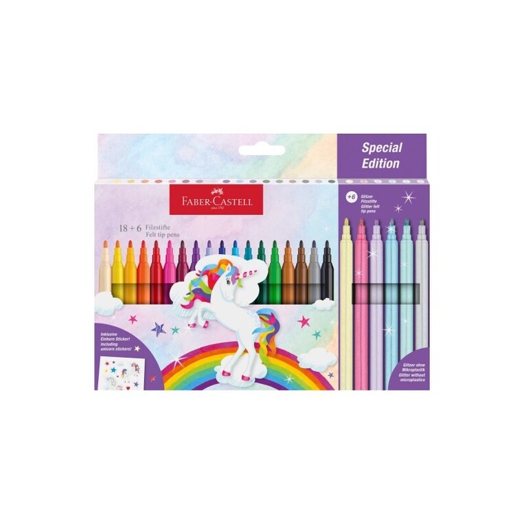FABER CASTELL ΜΑΡΚΑΔΟΡΟΙ ΜΟΝΟΚΕΡΟΣ 18 ΧΡΩΜΑΤΑ + 6 ΧΡΩΜΑΤΑ GLITTER 554221