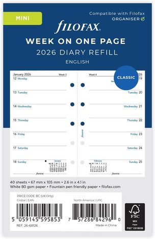 2026 ΗΜΕΡΟΛΟΓΙΟ FILOFAX MINI (6,7x10,5cm) ΑΝΤΑΛΛΑΚΤΙΚΟ ΕΒΔΟΜΑΔΑ ΣΕ ΜΙΑ ΣΕΛΙΔΑ (ΑΓΓΛΙΚΑ) 2668126