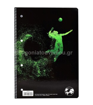 GLOBUS ΤΕΤΡΑΔΙΟ ΣΠΙΡΑΛ A4 (21x29,7cm) 2 ΘΕΜΑΤΩΝ 60φ ΠΕΡΦΟΡΕ ΜΕ ΤΡΥΠΕΣ SPORTS ΜΑΥΡΟ ΜΕ ΠΡΑΣΙΝΟ ΑΘΛΗΤΗ SP20