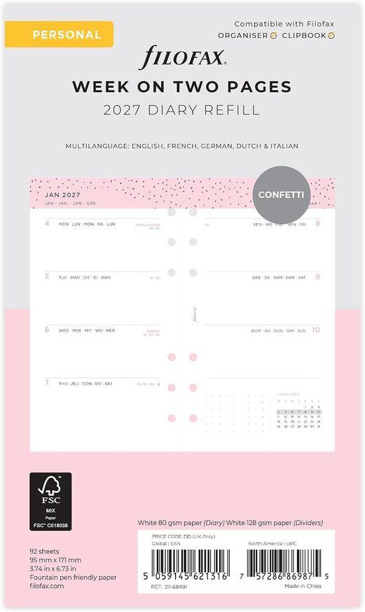 2027 ΗΜΕΡΟΛΟΓΙΟ FILOFAX PERSONAL (9,5x17,1cm) CONFETTI ΑΝΤΑΛΛΑΚΤΙΚΟ ΕΒΔΟΜΑΔΑ ΣΕ ΔΥΟ ΣΕΛΙΔΕΣ 2768491