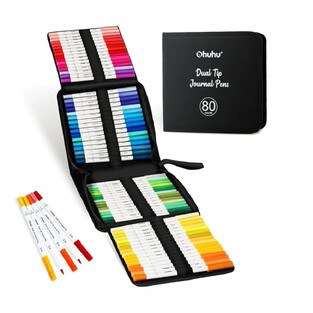 OHUHU 80 WATERBASED MARKERS ΜΑΡΚΑΔΟΡΟΙ ΜΕ ΔΙΠΛΗ ΜΥΤΗ ΠΙΝΕΛΟ ΜΥΤΗ FINELINER (BRUSH FINE) ΣΕ ΤΕΤΡΑΓΩΝΗ ΚΑΣΕΤΙΝΑ 80601