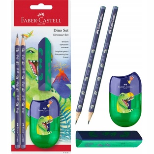 FABER CASTELL ΣΕΤ DINO 2 ΜΟΛΥΒΙΑ ΞΥΣΤΡΑ APPLE ΚΑΙ ΓΟΜΑ DUST FREE BLISTER 111519