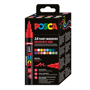 POSCA ΣΕΤ ΜΑΡΚΑΔΟΡΟΙ ΔΙΑΦΟΡΑ ΧΡΩΜΑΤΑ PC-5BR 16τεμ BRUSH