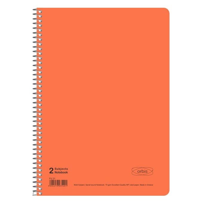 ORBIS ΤΕΤΡΑΔΙΟ ΣΠΙΡΑΛ A4 (21x29,7cm) 2 ΘΕΜΑΤΩΝ 60φ FLUO ΠΟΡΤΟΚΑΛΙ FU20