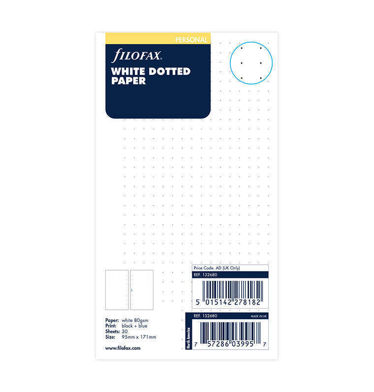 FILOFAX PERSONAL (09,5x17,1cm ) ΑΝΤΑΛΛΑΚΤΙΚΟ WHITE DOTTED PAPER (ΛΕΥΚΑ ΦΥΛΛΑ ΣΗΜΕΙΩΣΕΩΝ ΜΕ ΤΕΛΕΙΕΣ) 132680