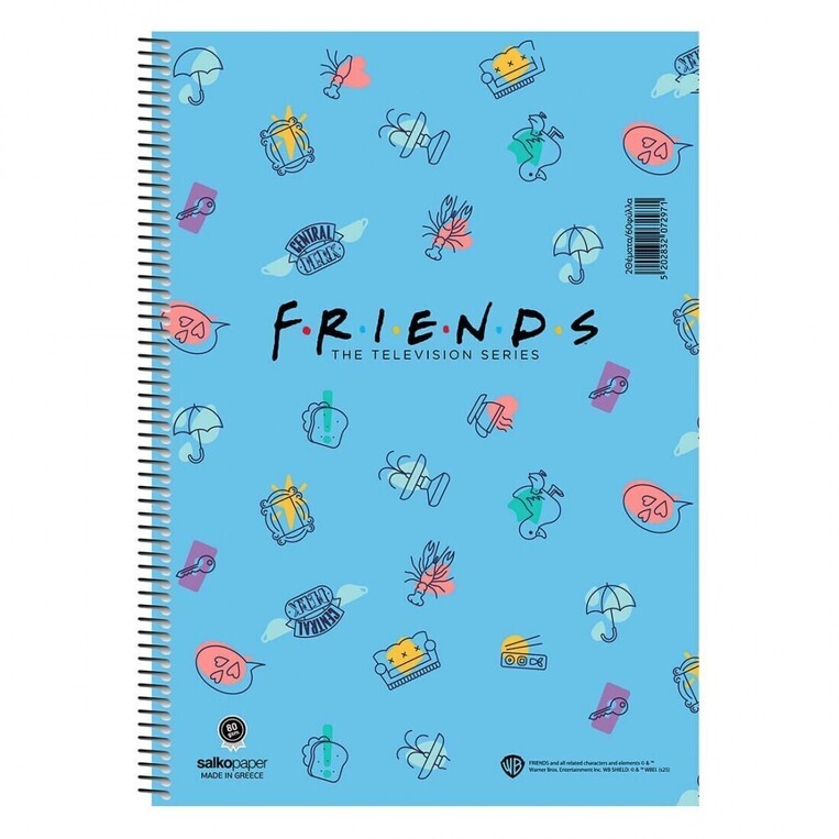 SALKO ΤΕΤΡΑΔΙΟ ΣΠΙΡΑΛ A4 (21x29,7cm) 2 ΘΕΜΑΤΩΝ 60φ FRIENDS CENTRAL PERK ΜΠΛΕ 7297