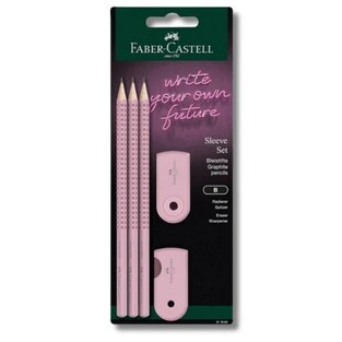 FABER CASTELL ΣΕΤ GRIP 2001 3 ΜΟΛΥΒΙΑ ΞΥΣΤΡΑ MINI SLEEVE HOLE BOX ΚΑΙ ΓΟΜΑ MINI SLEEVE ΡΟΖ BLISTER 217084