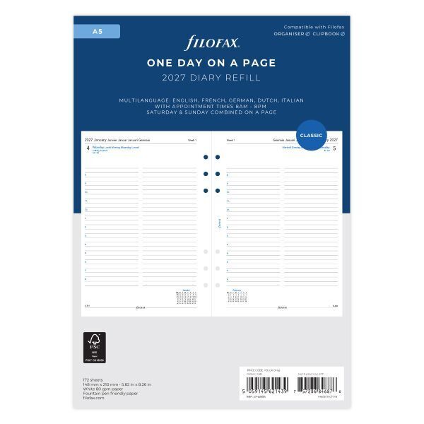 2027 ΗΜΕΡΟΛΟΓΙΟ FILOFAX A5 (14,8x21cm) ΑΝΤΑΛΛΑΚΤΙΚΟ ΗΜΕΡΑ ΣΕ ΜΙΑ ΣΕΛΙΔΑ (ΣΕ 5 ΓΛΩΣΣΕΣ) 2768515