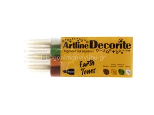 ARTLINE DECORITE BRUSH ΣΕΤ 4 ΜΑΡΚΑΔΟΡΟΙ ΜΕ ΜΥΤΗ ΠΙΝΕΛΟΥ ΚΑΦΕ ΠΟΡΤΟΚΑΛΙ ΛΑΧΑΝΙ ΛΕΥΚΟ (EARTH TONES)