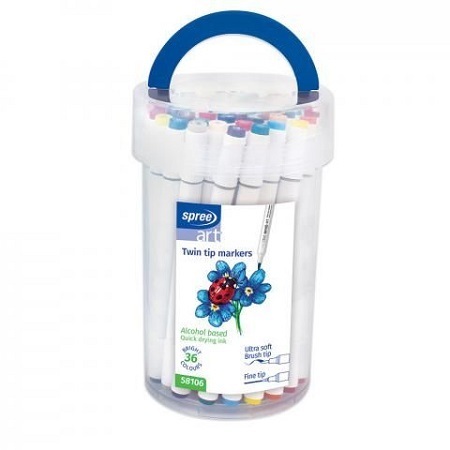 SPREE ΣΕΤ 36 ΜΑΡΚΑΔΟΡΟΙ ΟΙΝΟΠΝΕΥΜΑΤΟΣ ΜΕ ΔΙΠΛΗ ΜΥΤΗ (ΠΙΝΕΛΟ ΚΑΙ ΜΥΤΗ FINE) BRIGHT COLOURS SP58106