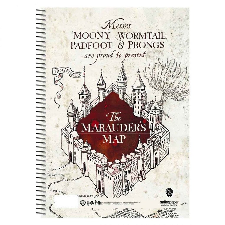 SALKO ΤΕΤΡΑΔΙΟ ΣΠΙΡΑΛ A4 (21x29,7cm) 3 ΘΕΜΑΤΩΝ 90φ HARRY POTTER THE MARAUDERS MAP ΜΠΕΖ 7198