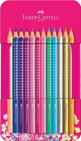 FABER CASTELL ΜΕΤΑΛΛΙΚΗ ΚΑΣΕΤΙΝΑ ΜΕ 12 ΞΥΛΟΜΠΟΓΙΕΣ SPARKLE 12310086