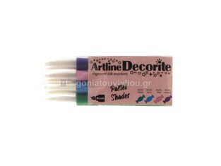 ARTLINE DECORITE BRUSH ΣΕΤ 4 ΜΑΡΚΑΔΟΡΟΙ ΜΕ ΜΥΤΗ ΠΙΝΕΛΟΥΠΡΑΣΙΝΟ ΓΑΛΑΖΙΟ ΡΟΖ ΜΩΒ (PASTEL SHADES)