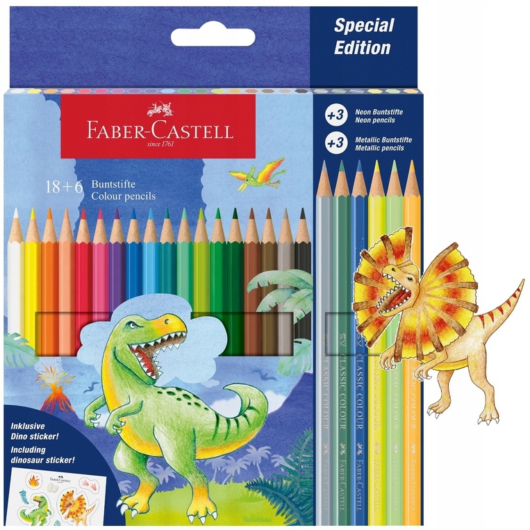 FABER CASTELL ΞΥΛΟΜΠΟΓΙΕΣ ΔΕΙΝΟΣΑΥΡΟΣ 18 ΧΡΩΜΑΤΑ + 3 METALLIC + 3 NEON ΧΡΩΜΑΤΑ 111213