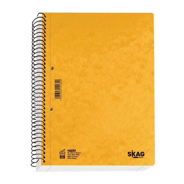 SKAG ΤΕΤΡΑΔΙΟ ΣΠΙΡΑΛ 17x25cm 4 ΘΕΜΑΤΩΝ 120φ ΠΡΕΣΠΑΝ PRESPAN STYLE ΠΕΡΦΟΡΕ ΜΕ ΤΡΥΠΕΣ ΚΙΤΡΙΝΟ 124836