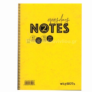 WHYNOTE ΤΕΤΡΑΔΙΟ ΣΠΙΡΑΛ Α4 (21x29,7cm) 2 ΘΕΜΑΤΩΝ 60φ PRESPAN ΚΙΤΡΙΝΟ 810001
