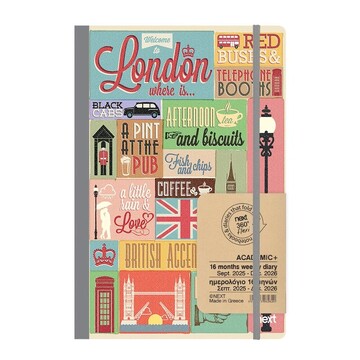 2025 2026 ΗΜΕΡΟΛΟΓΙΟ ΑΚΑΔΗΜΑΙΚΟ ΕΒΔΟΜΑΔΙΑΙΟ 14x21cm FLEXI ΜΕ ΛΑΣΤΙΧΟ LONDON 022860426 (NEXT)