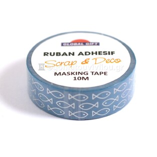 GLOBAL GIFT MASKING TAPE (WASHI TAPE) ΑΥΤΟΚΟΛΛΗΤΗ ΤΑΙΝΙΑ ΧΕΙΡΟΤΕΧΝΙΑΣ 10m ΜΠΛΕ ΨΑΡΑΚΙΑ 980339
